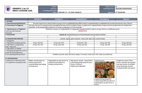 Dll Araling Panlipunan 4 Q2 W9 Grades 1 To 12 Daily Lesson Log School Grade Level Iv Teacher