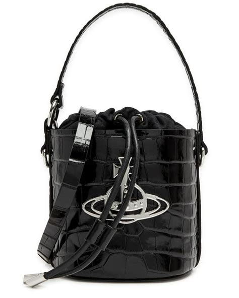 Vivienne Westwood Daisy Crocodile Effect Leather Bucket Bag In Black Lyst