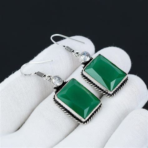 Серьги с изумрудом, белым топазом, серьги из стерлингового серебра 925 ...