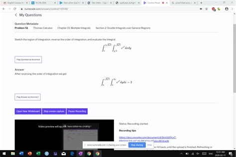 Solved Sketch The Region Of Integration Reverse The Order Of