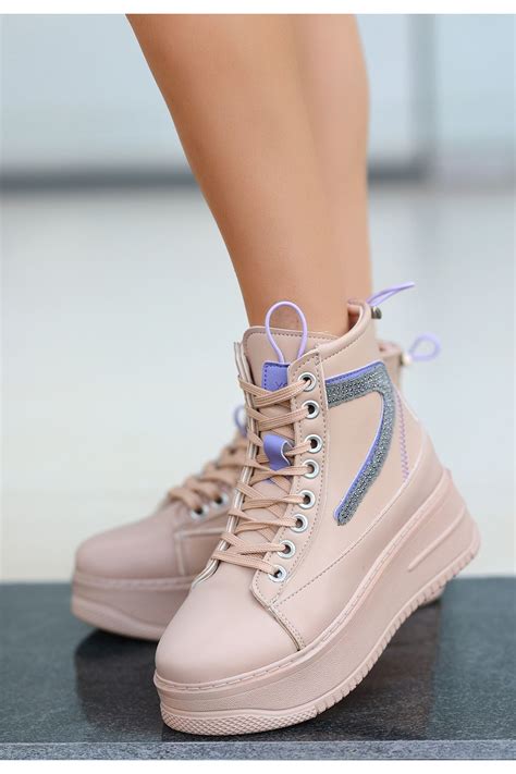 Pone Nude Cilt Lila Detaylı Bağcıklı Tarz Topuklar