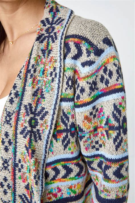 Nordic Patterned Longline Cardigan In Natural Roman Originals Uk