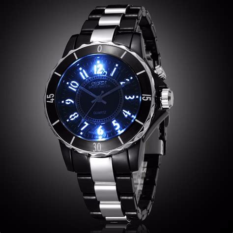 OHSEN Men's 7 LED Backlight Stainless Steel Sport Quartz Wrist Watch ...