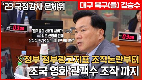 대구 북구을 국회의원 김승수 2023 문체위 국정감사 文정부 정부광고지표 조작논란부터 그대가 조국 관객수 조작까지