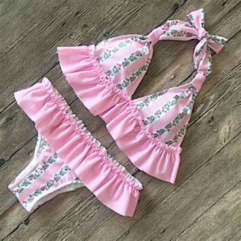 Swim Pink Ruffle Floral Bikini Set Poshmark