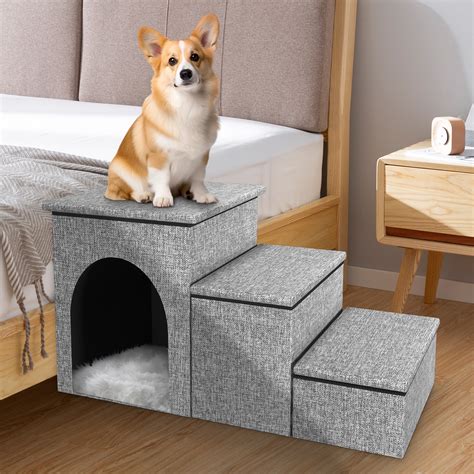 Etna 3 Step Pet Steps With Storage Fold Away Pet Stairs For Dogs Cats