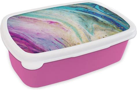 Broodtrommel Roze Lunchbox Brooddoos Marmer Verf Regenboog