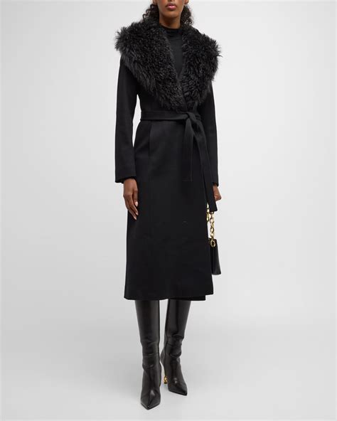 Fleurette Skylar Belted Wool Wrap Coat With Mohair Blend Trim Neiman