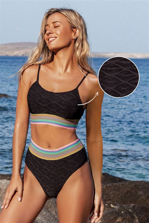 Bikini Textur Avec Taille Haute Bordure Arc En Ciel Cupshe France