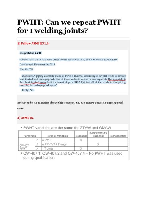 pwht procedure  welding joints