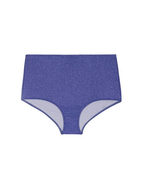 Schimmernde Hochtaillierte Lurex Bikinihose Calcinha Radiante Azul Marinho Hot Pant Marke Rio