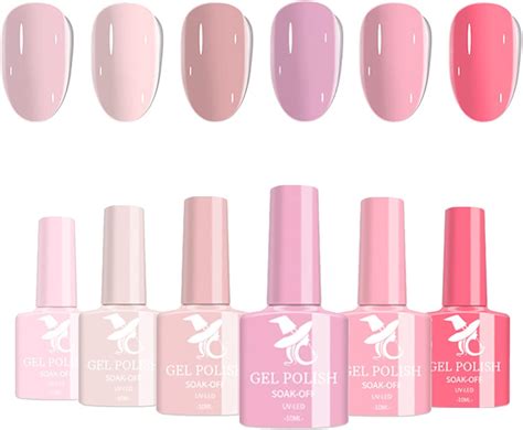 Pink Gel Nail Polish Set Nude Gel Polish Glitter Nail Polish Set 6Pcs Reflective UV Gel Polish