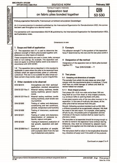 DIN 53530:1981 - Testing of organic materials; Separation test on ...