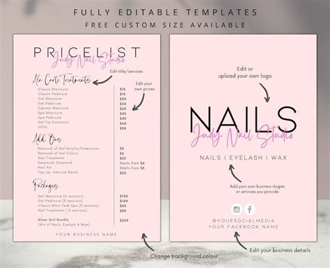 Judy Nails Salon Price List Templates Editable