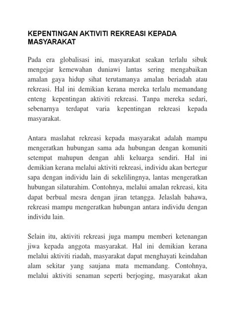 Kepentingan Aktiviti Rekreasi Kepada Masyarakat Pdf