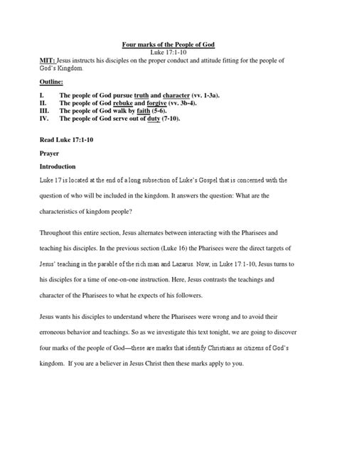 Sermon Manuscript Luke 17:1-10 | PDF | Gospel Of Luke | Sin