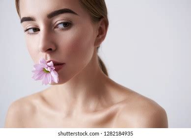 Close Portrait Beautiful Naked Woman Flower Stock Photo 1282184935 Shutterstock