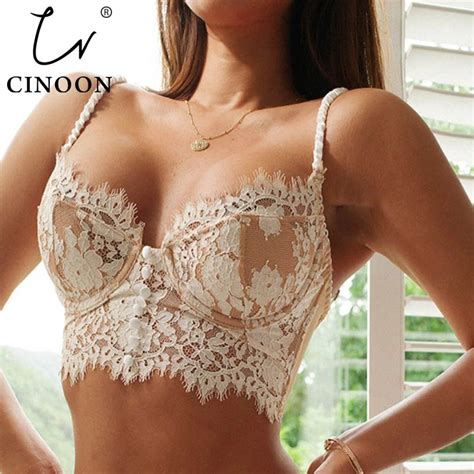 Cinoon Sexy Lingerie Feminina Francesa Ultra Fina Rendas Flor Bordado Bralette Suti Push Up
