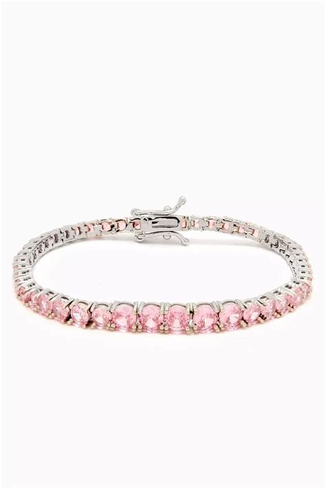 Shop Cz By Kenneth Jay Lane Pink Cz Round Cut Tennis Bracelet In