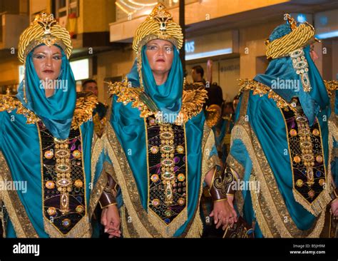 Females People In Traditional Moors Costumes At The Fiesta Of Moors And