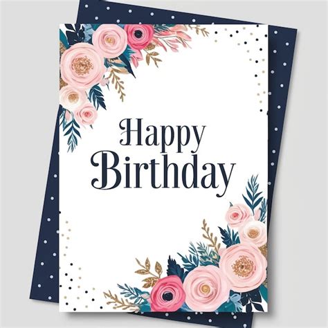 Elegant Floral Happy Birthday Greeting Card Design With Beautiful