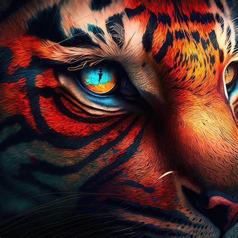 Premium Ai Image A Tiger With A Blue Eye And A Yellow Eye