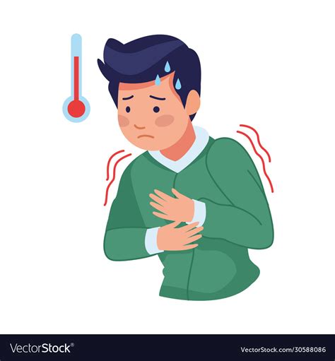 Man Sick With Fever And Thermometer Covid19 Vector Image