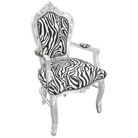 Fauteuil De Style Baroque Rococo Tissu Zebre Et Bois Argent