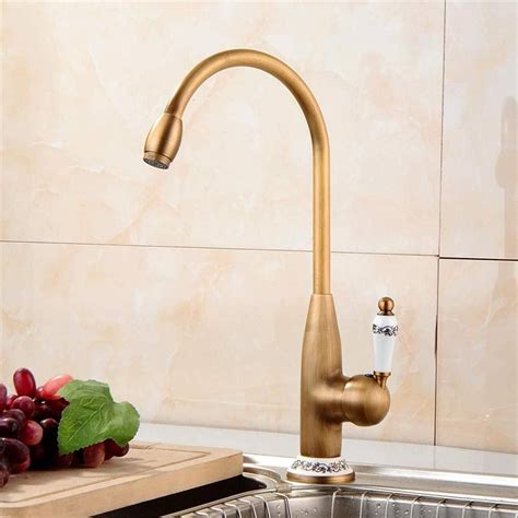Antique Brass Finished Kitchen Faucet Brass Single Handle Hot And Cold Water Sink Tap Swivel
