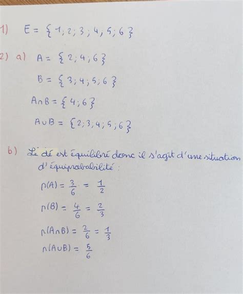 EXERCICE N5 On dispose d un dé cubique bien équilibré On lance ce dé