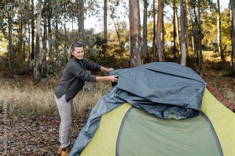 Mature Woman Camping In Nature Stock Photo Adobe Stock