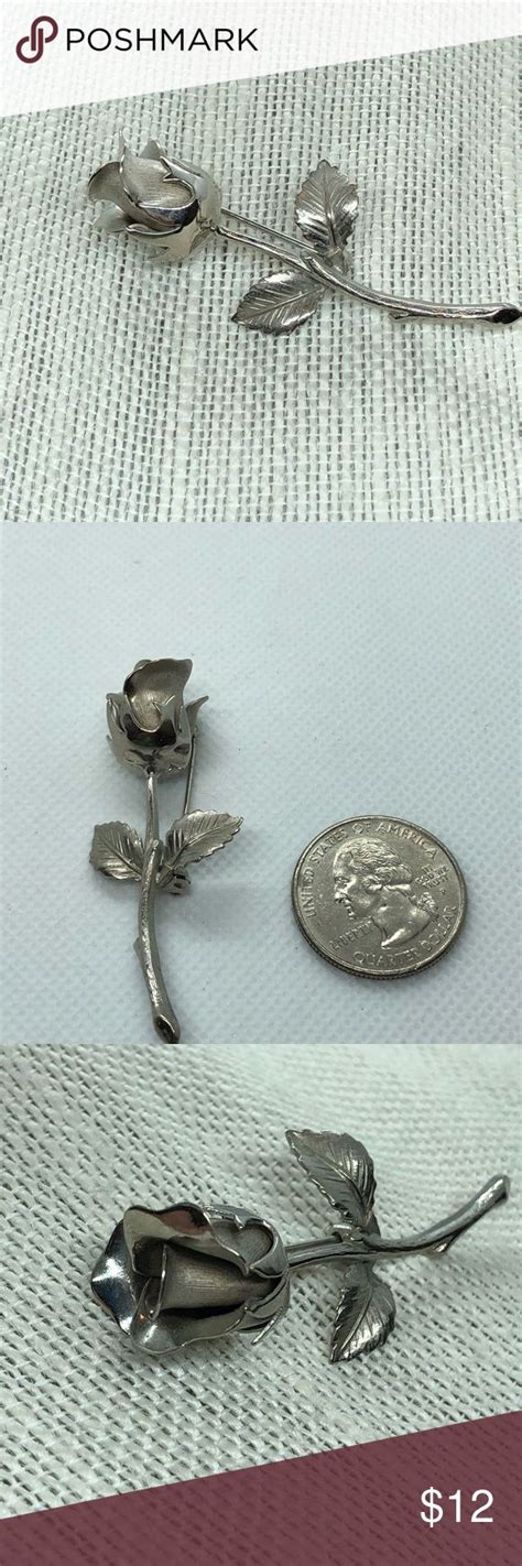 💜 Vintage Giovanni Silver Toned Rose Pin Brooch