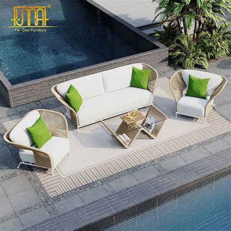 Metal Frame Outdoor Sofa White Garden Set Feidao