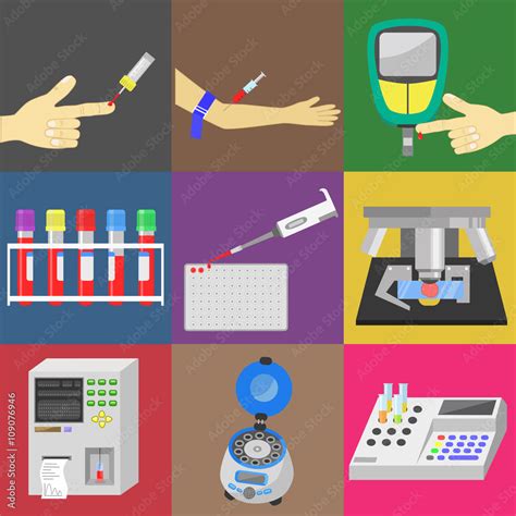 Blood Test With Blood Sampling And Medical Equipment Color Vector