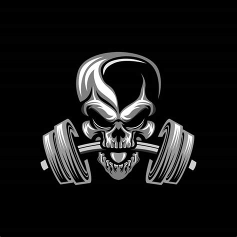 Aggressive Skull And Barbell Fitness Emblem Illustrations Royalty Free