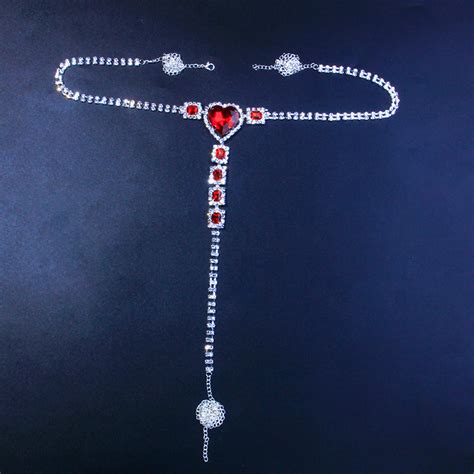 Hot Sexy Girl Breast Red Rhinestone Lingerie Panty Crystal Bikini Chain Thong Fashion Jewelry