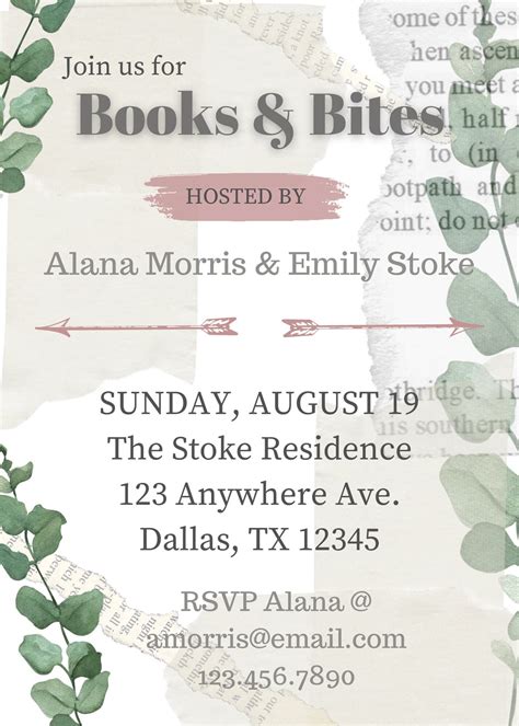 Book Club Invitation Book Club Invitation Book Club Digital