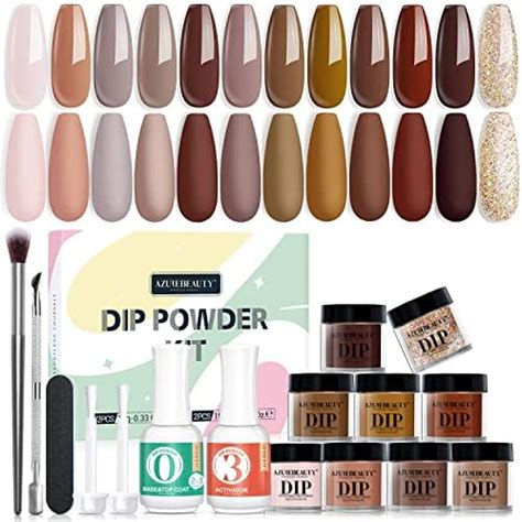 Dip Powder Nail Kit Starter Azurebeauty Colors Nude Brown Winter