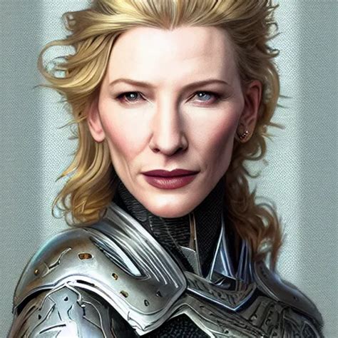 Portrait Of Cate Blanchett In A Platinum Armor Stable Diffusion