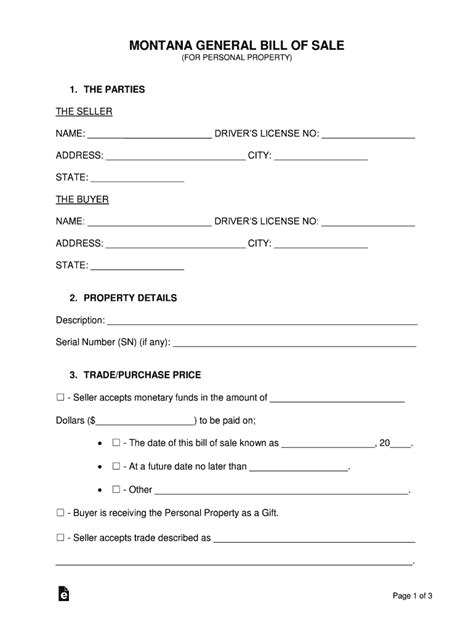 Bill Of Sale Montana Template