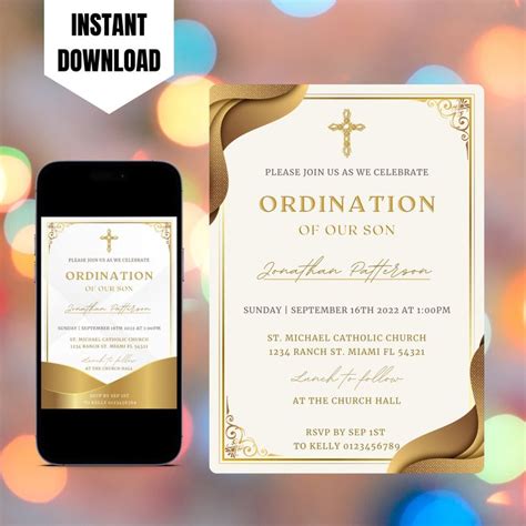 Editable Catholic Priest Ordination Invitation Printable Ordination