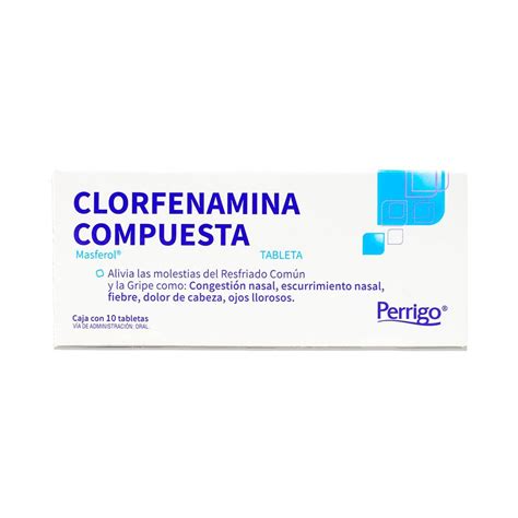 Medicamento Perrigo Clorfenamina Compuesta Masferol 10 Tabletas 500