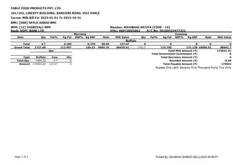 Monthly Dairy Milk Bill Format | PDF