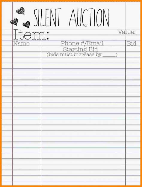 Free Printable Silent Auction Template Printable Templates