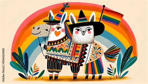 D A Del Orgullo Gay Gay Orgullo Flag Arcoiris Unicornio Llama Dibujos Animados