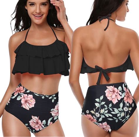 Str J K Pielowy Bikini Zwiewny Falbanka Zakrywaj Cy Wysoki Stan Majtek M