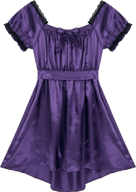 Iixpin Men S Lingerie Shiny Satin Dress Ruffled Frilly Sissy Dress For Crossdressers Costume