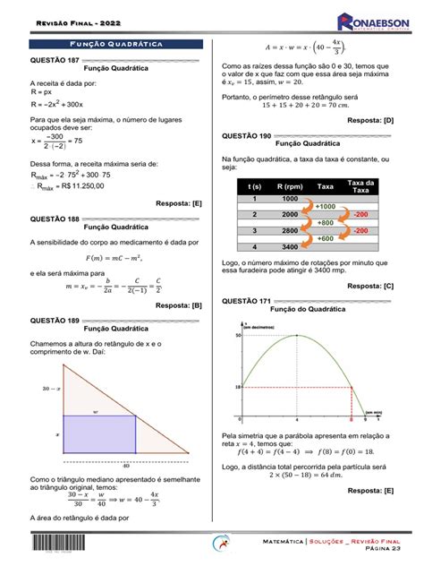 Soluções Função Quadrática RevisÃo Final 2022 Pdf Equações