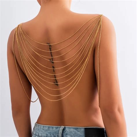 IngeSight Z Punk Multilayer Metal Chain Tassel Bikini Back Body Chain Women Sexy Gold Color
