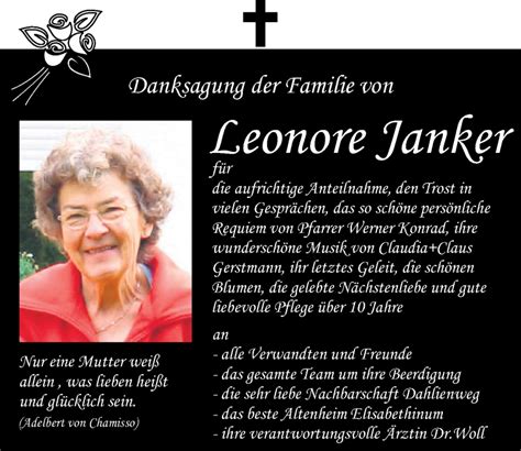 Traueranzeigen Von Leonore Janker Mittelbayerische Trauer